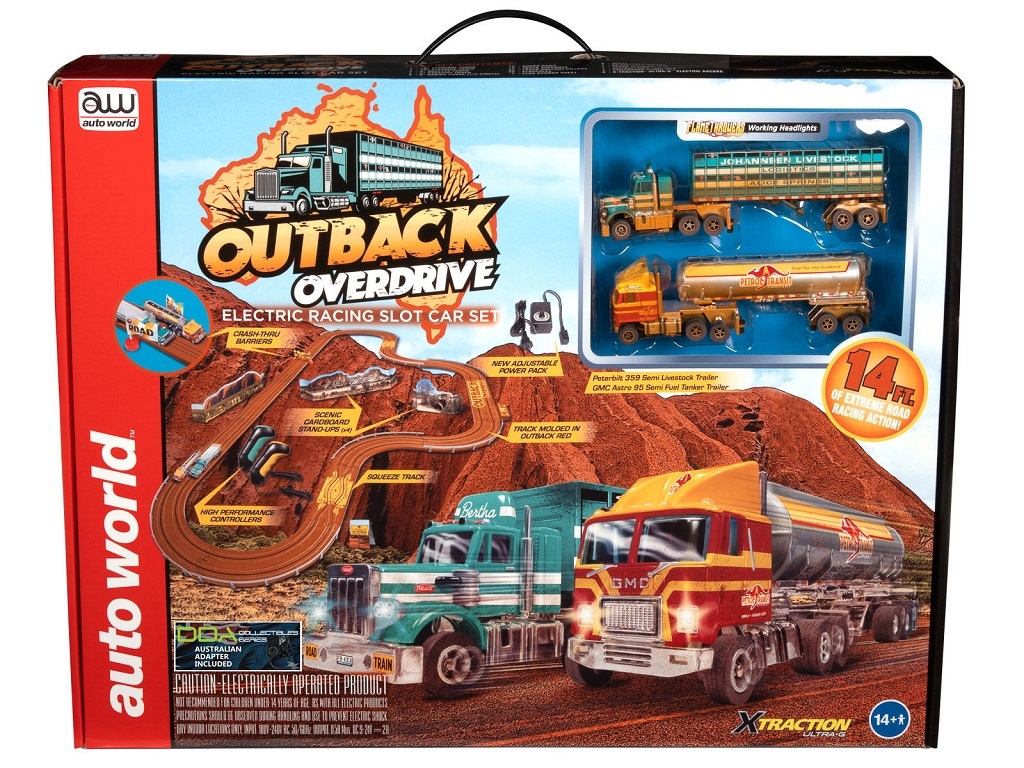 Auto World - Outback Overdrive Truckers 14' Slot Car Set w/DDA Markings & Australian Power Plug - SRS352-CP8059