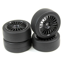 Absima - Rim and tyres 20 Spoke black w/Slick tyres 4pc