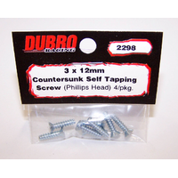DUBRO 2298 3.0MM X 12 PHILLIPS-HEAD COUNTERSUNK SELF-TAPPING SCREWS (8/PACK