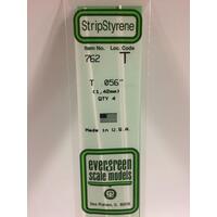 Evergreen - Styrene strip T profile 0.056in/1.42mm x 14in/35cm 4pc