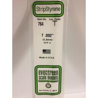 Evergreen - Styrene strip T profile 0.092in/2.3mm x 14in/35cm 4pc