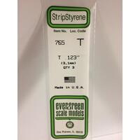 Evergreen - Styrene strip T profile 0.123in/3.1mm x 14in/35cm 4pc