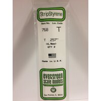 Evergreen - Styrene strip T profile 0.257in/6.5mm x 14in/35cm 4pc