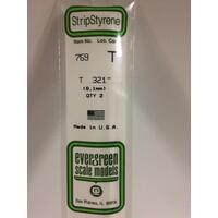 Evergreen - Styrene strip T profile 0.321in/8.1mm x 14in/35cm 4pc
