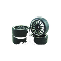 Vision - 1/10 Drift 14 Spoke Chrome Rim & Tyre Set (4 Pce)