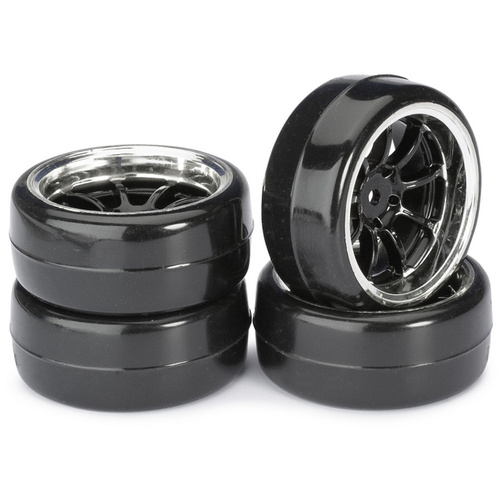 Absima - 1/10 Wheel Set Drift LP " 9 Spoke / Profile B" black/chrome (4 pcs)