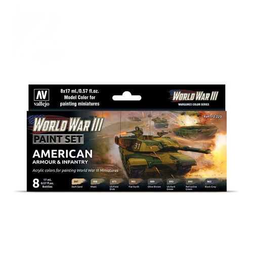 Vallejo Model Colour WWIII American Armour & Infantry Acrylic 8 Colour Paint Set [70220]