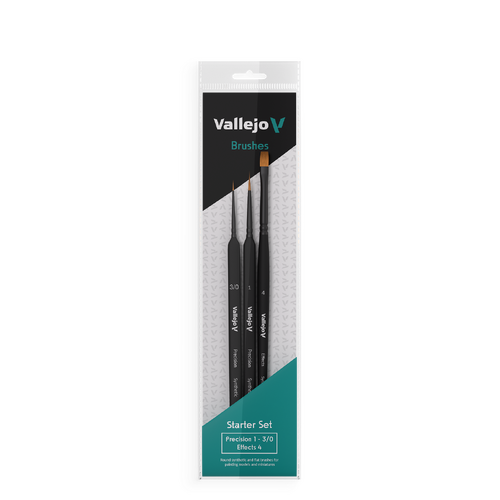 Vallejo Hobby Brushes: Precision Starter Set (Round No.1 & 3/0 Triangular Handle - Flat No.4 - synthetics)