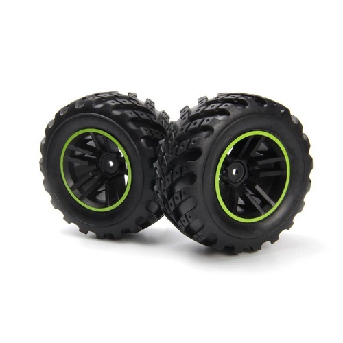 Blackzon Spryte Wheels/Tires Assembled (Black/Green)