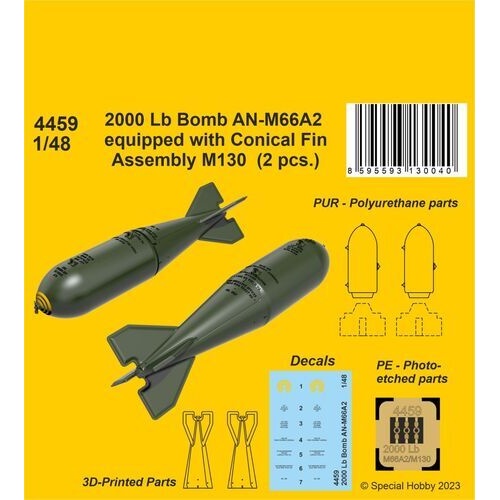CMK 1/48 2000 Lb Bomb AN-M66A2 equipped with Conical Fin Assembly M130  (2 pcs.)