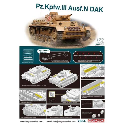 Dragon -7634 1/72 Pz.Kpfw.III Ausf.N DAK Plastic Model Kit