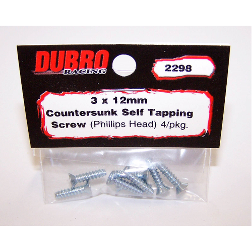 DUBRO 2298 3.0MM X 12 PHILLIPS-HEAD COUNTERSUNK SELF-TAPPING SCREWS (8/PACK
