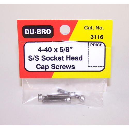 DUBRO 3116 SS 4-40 X 5/8in SCKT HD CAP SCWS (4 PCS PER PACK)