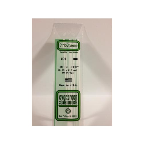 Evergreen - Styrene Strip White .010 X .080 X 14 - #104