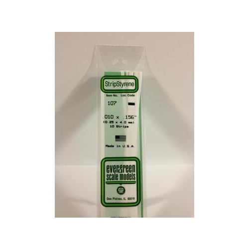 Evergreen - Styrene Strip White .010 X .156 X 14 - #107