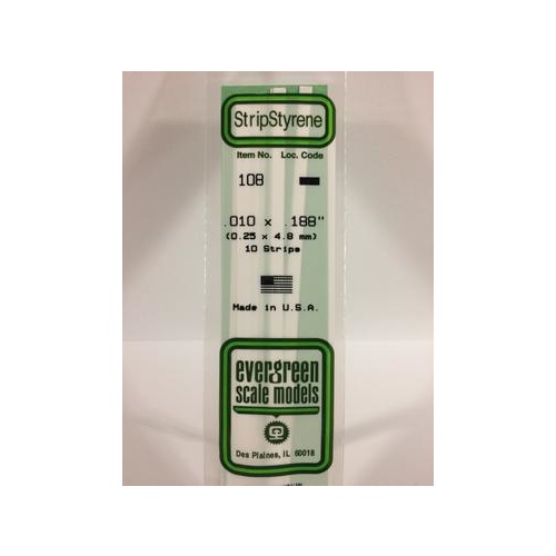 Evergreen - Styrene Strip White .010 X .188 X 14 - #108