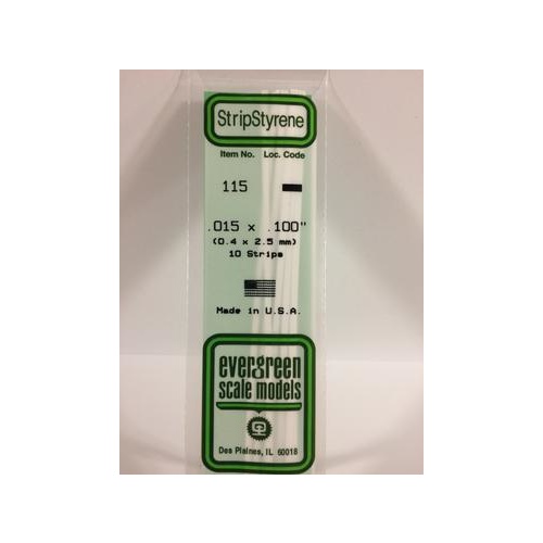 Evergreen - Styrene Strip White .015 X .100 X 14 - #115