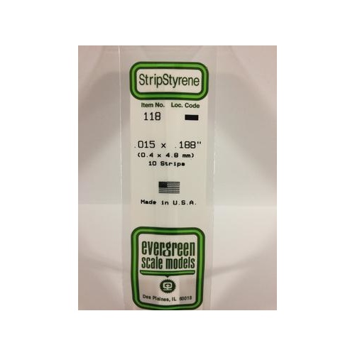 Evergreen - Styrene Strip White .015 X .188 X 14 - #118