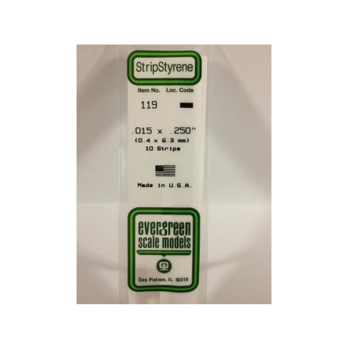 Evergreen - Styrene Strip White .015 X .250 X 14 - #119
