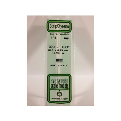 Evergreen - Styrene Strip White .020 X .030 X 14 - #121