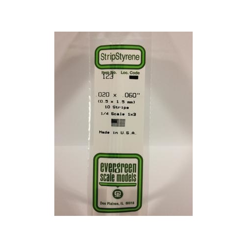 Evergreen - Styrene Strip White .020 X .060 X 14 - #123