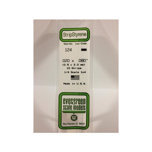 Evergreen - Styrene Strip White .020 X .080 X 14 - #124