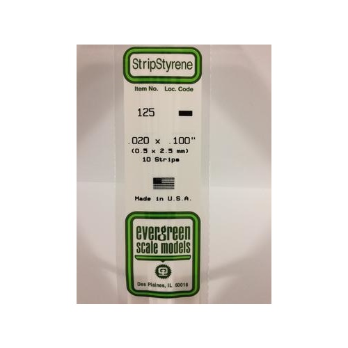Evergreen - Styrene Strip White .020 X .100 X 14 - #125