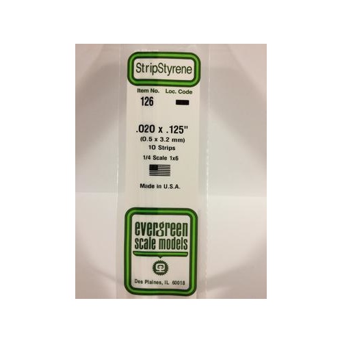 Evergreen - Styrene Strip White .020 X .125 X 14 - #126