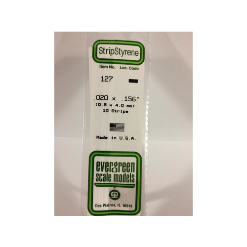 Evergreen - Styrene Strip White .020 X .156 X 14 - #127
