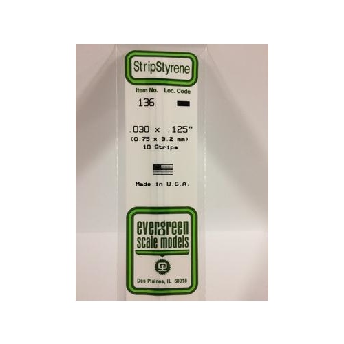 Evergreen - Styrene Strip White .030 X .125 X 142 - #136