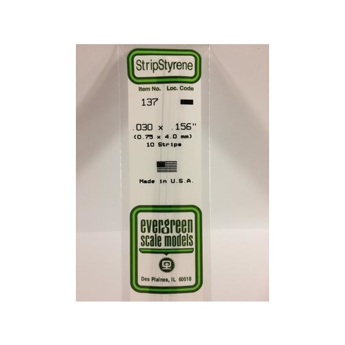 Evergreen - Styrene Strip White . 30 X .156 X 14 - #137