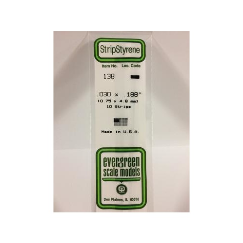 Evergreen - Styrene Strip White .030 X .188 X 14 - #138