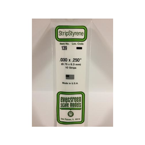 Evergreen - Styrene Strip White .030 X .250 X 14 - #139
