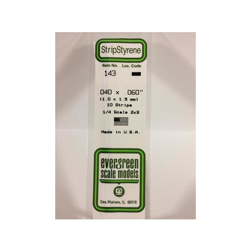 Evergreen - Styrene Strip White .040 X .060 X 14 - #143