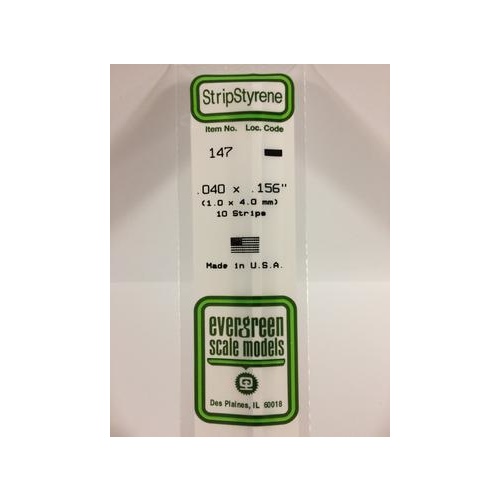 Evergreen - Styrene Strip White .040 X .156 X 14 - #147