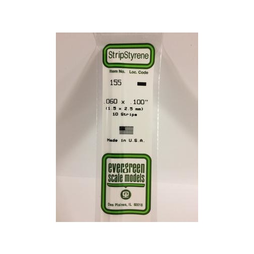 Evergreen - Styrene Strip White .060 X .100 X 14 - #155