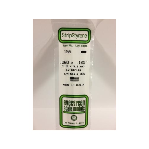 Evergreen - Styrene Strip White .060 X .125 X 14 - #156