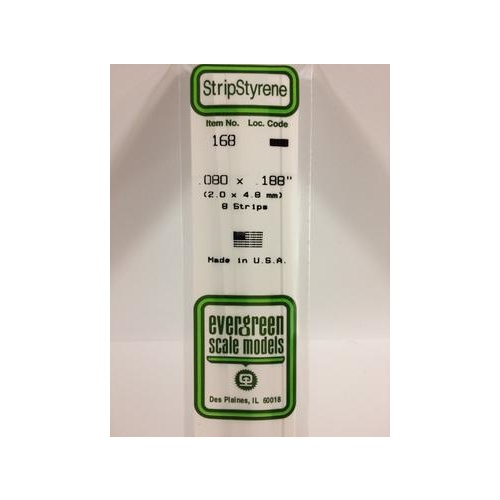 Evergreen - Styrene Strip White .080 X .188 X 14 - #168