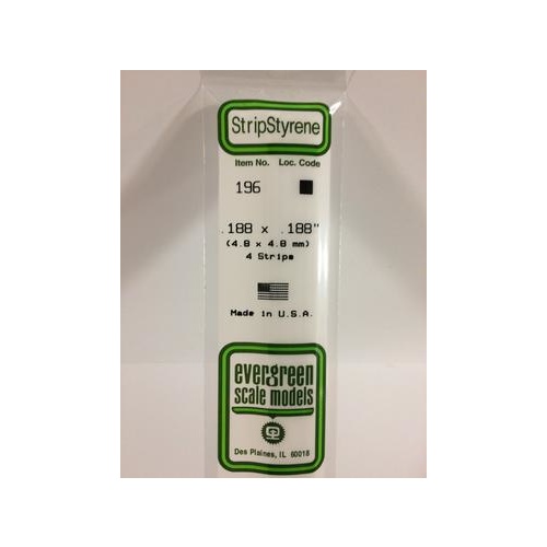 Evergreen - Styrene Strip White .188 X .188 X 14 - #196