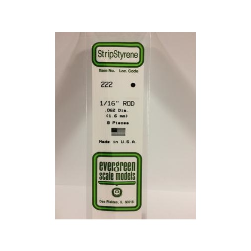 Evergreen - Styrene Rod White .062 X 14 - #222