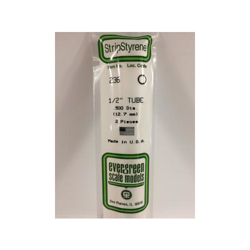 Evergreen - Round Styrene Tubing 1/2 X 14 - #236