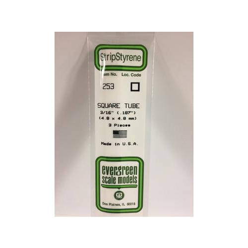 Evergreen - Square Styrene Tubing .188 X 14 - #253
