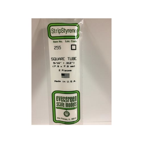 Evergreen - Square Styrene Tubing .312 X 14 - #255
