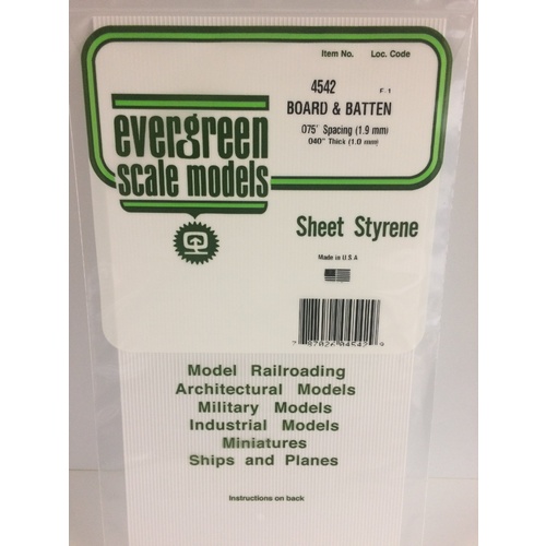 Evergreen  - Board & Batten sheet .075in 1.9mm Spacing - #4542