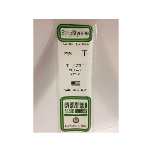 Evergreen - Styrene strip T profile 0.123in/3.1mm x 14in/35cm 4pc - #765