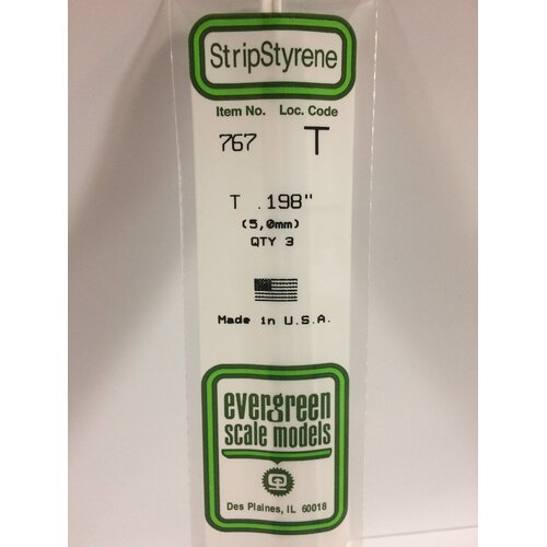 Evergreen - Styrene strip T profile 0.198in/5.0mm x 14in/35cm 4pc - #767