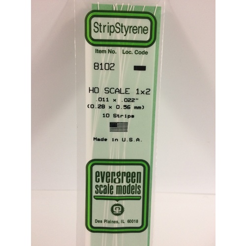 Evergreen - Styrene HO Strip 1X2 0.28x0.56mm 10pc - #8102