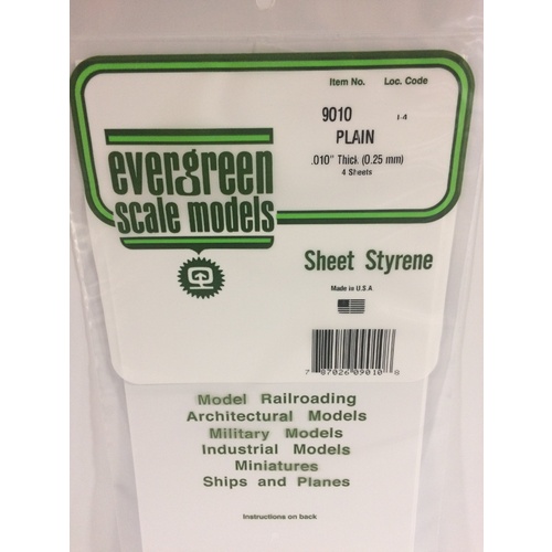 Evergreen - Plain .010 ' Sheets - #9010