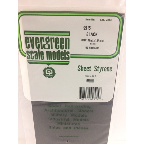 Evergreen - Black Styrene .040 Thick - #9515