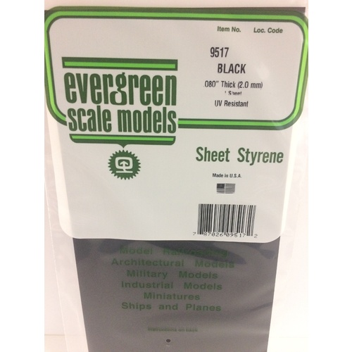 Evergreen - Black Styrene .080 Thick - #9517